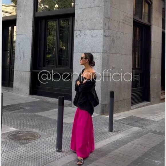 ZARA PRINCESS DIANA INSPIRED RHINESTONE FLARED HEM LONG CONTRAST DRESS BLACK FUC - Picture 10 of 16